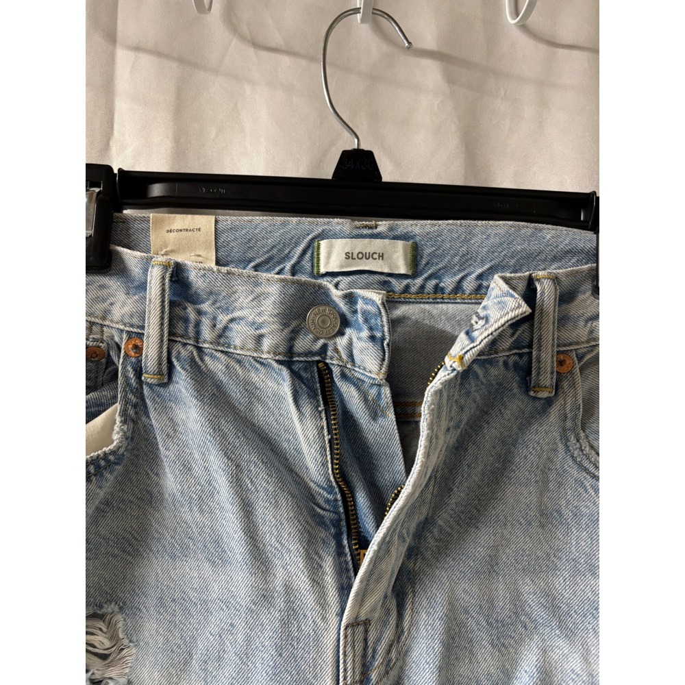 AE77 New York Slouch Jeans Light Wash Distressed Ripped Relaxed Straight Denim - Picture 2 of 4
